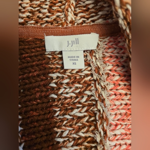 Women's J.Jill Pink & Brown Striped Boho Cardigan Sz Xs - Picture 4 of 4